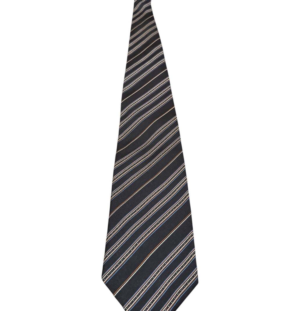 Courchevel All Silk Men’s Neck Tie Black Diagonal Stripe Classic 1990s